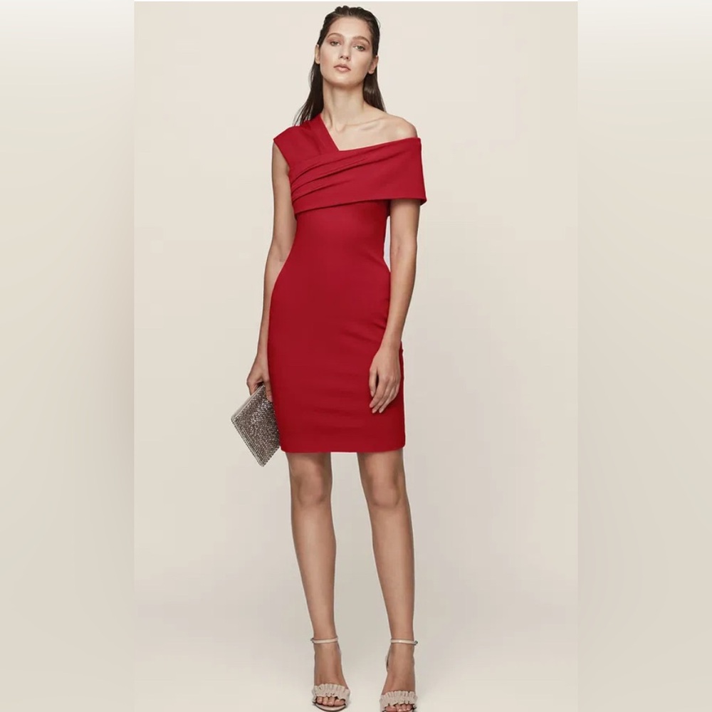 EUC Reiss Christiana one shoulder body on cocktail dress in maraschino red.
